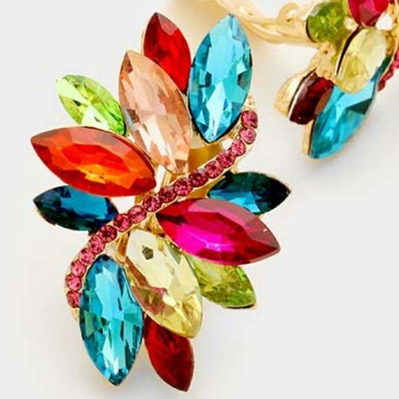 Swirl Multi Color Marquise Crystal Clip On Earrings  NWT - Picture 3 of 6
